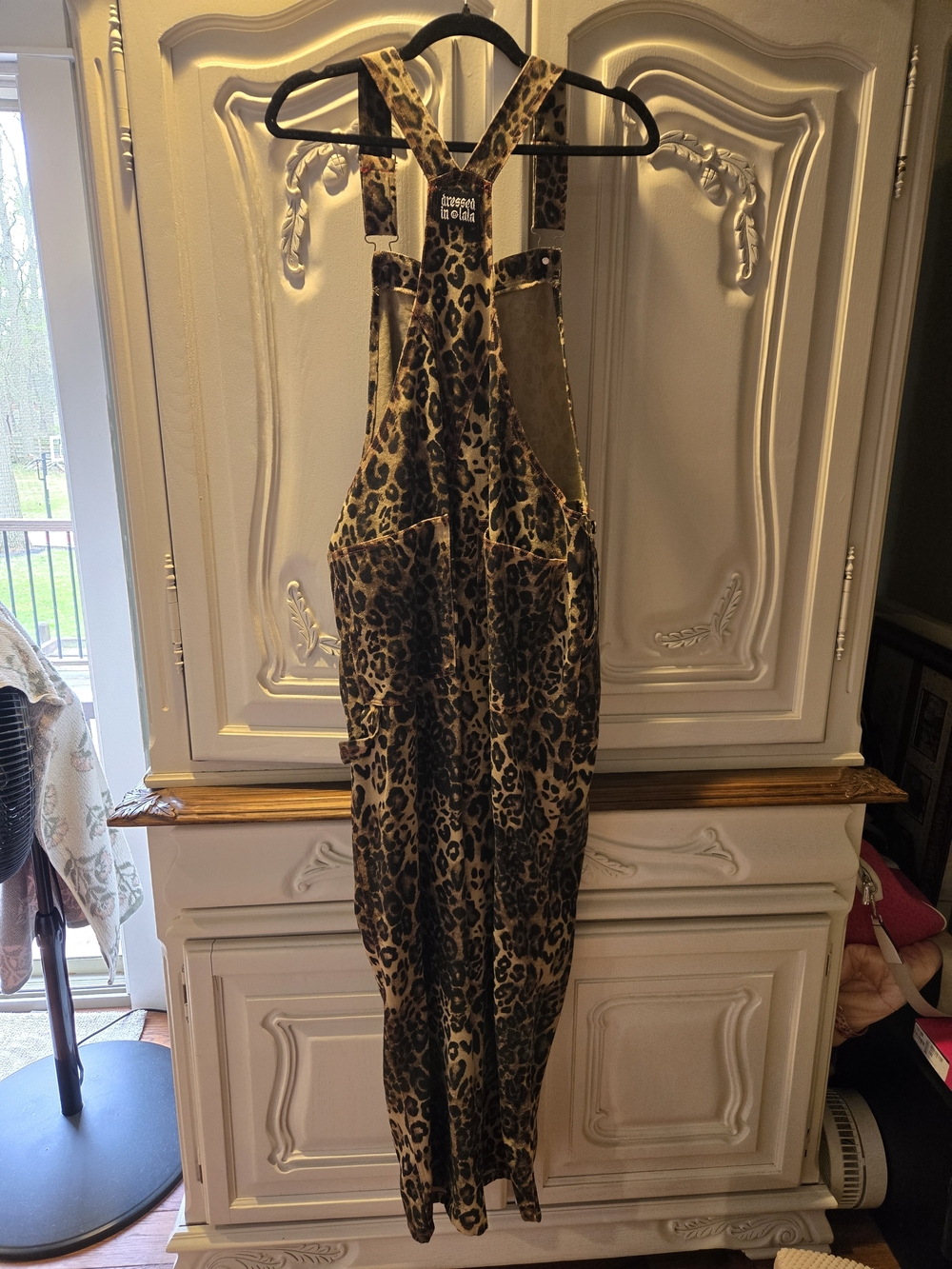 Dressed in LALA Leopard Print Overalls with Red Star Patches - Picture 2 of 3